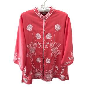 CARO OF HONOLULU | Vintage Pink Floral Embroidered Button Up Blouse | Size 12